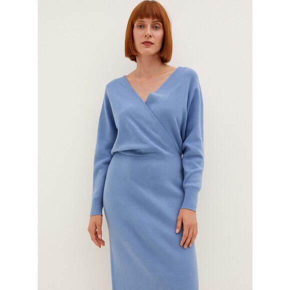 Sweater dress timeless classic light blue split hem feminine comfy winter womenM - Picture 2 of 6